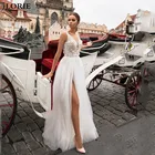 Свадебное платье LORIE в стиле бохо, кружевное платье-трапеция с аппликацией, с V-образным вырезом, разрезами по бокам