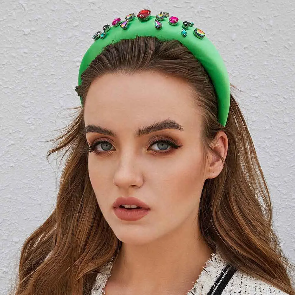 

Fashion Diamond Gem Padded Headband for Women Solid Color Rhinestone Sponge Hairband Bezel Hair Accessories