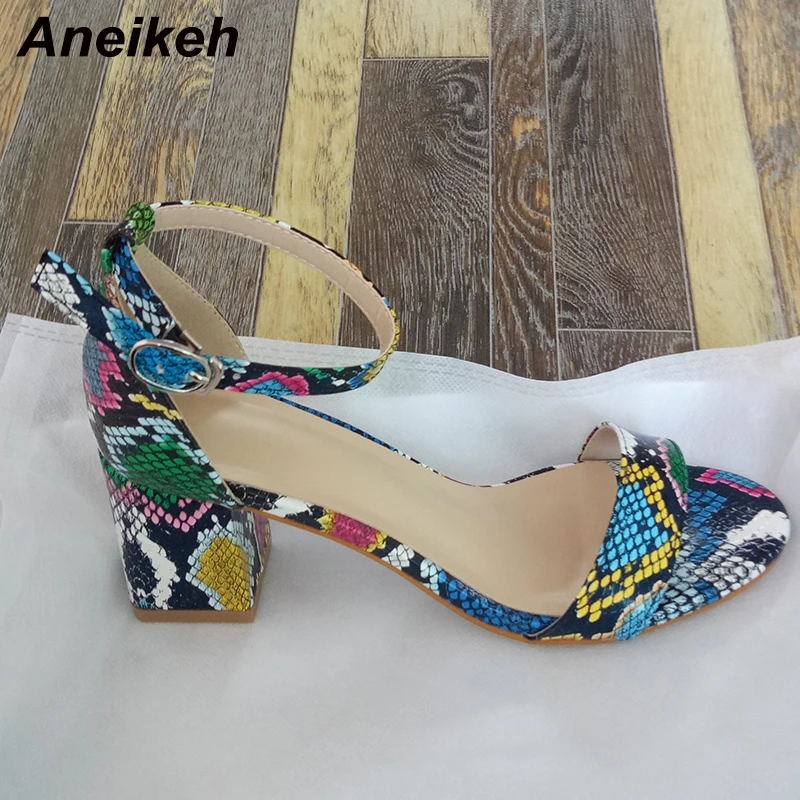 colour Aneikeh/; женские босоножки с леопардовым принтом; модные летние босоножки на высоком квадратном каблуке с ремешком на щиколотке; Туфли-лодочки; Прямая поставка; Размеры 35-40 - Цвет: colour