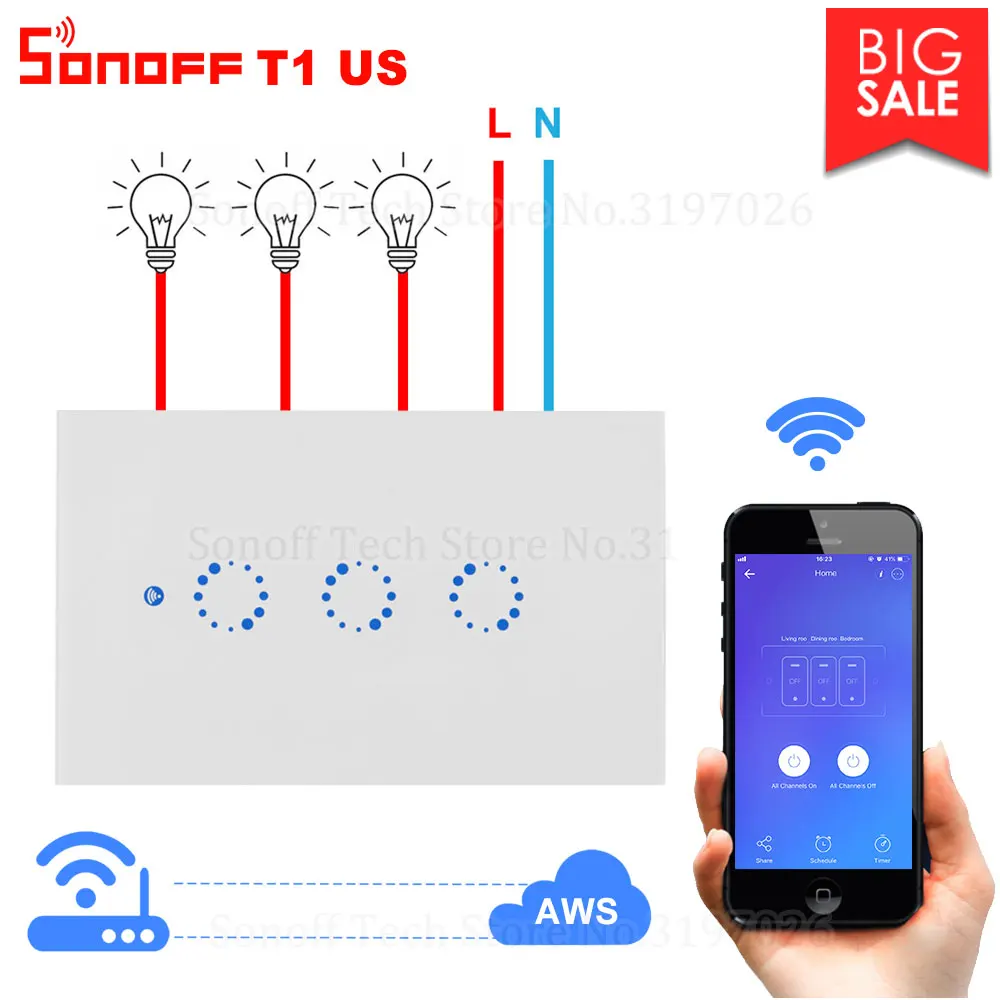 Умный выключатель Itead Sonoff T1 Wi Fi 315 МГц|Модули для умного дома| |