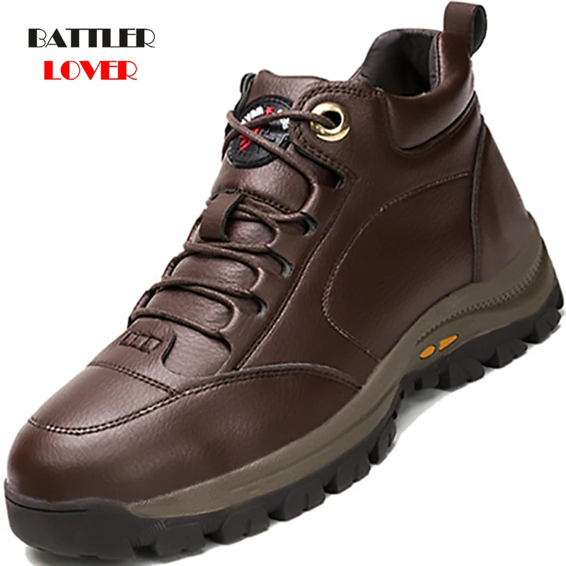 

Men Genuine Leather Boots Wool Fur Thick Composite Sole Winter Shoes for Male Hip Hop Design Motorcycle Outdoors Ankle Footwear