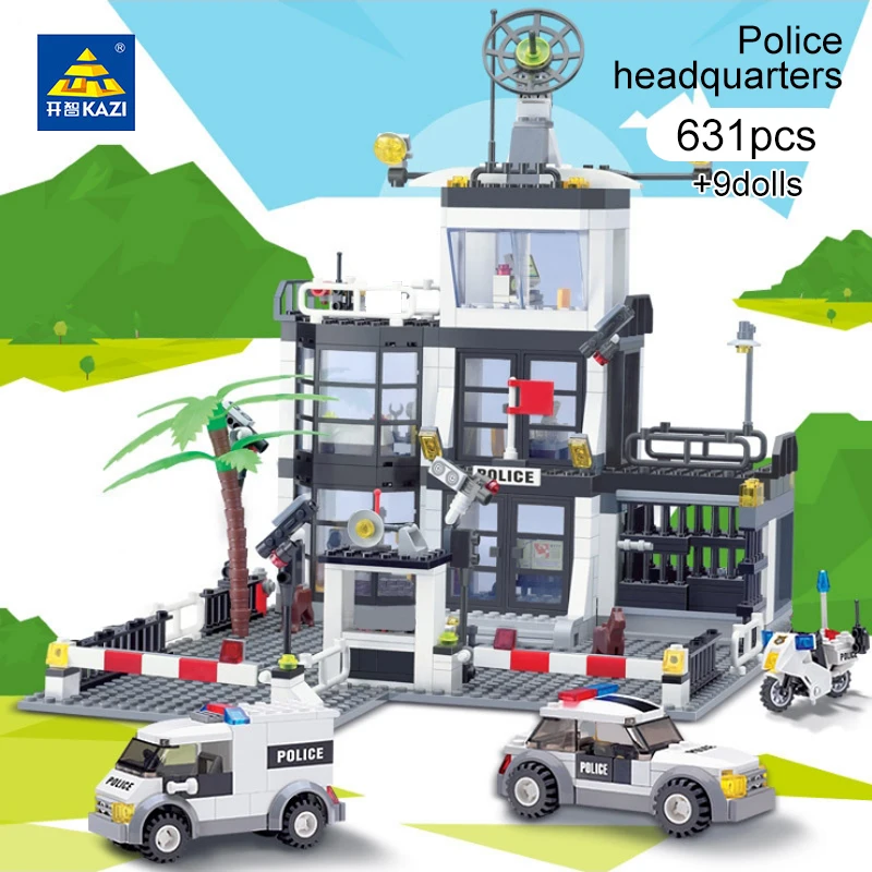 

KAZI 631Pcs Police Series Building Blocks City Police Department SWAT Motobike Prison Truck Creative Bricks Toys For Children
