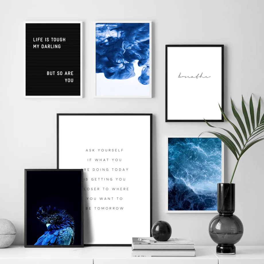 

Blue Sea Inspirational Quotes Parrot Wall Art Canvas Painting Nordic Posters And Prints Wall Pictures For Living Room Home Decor