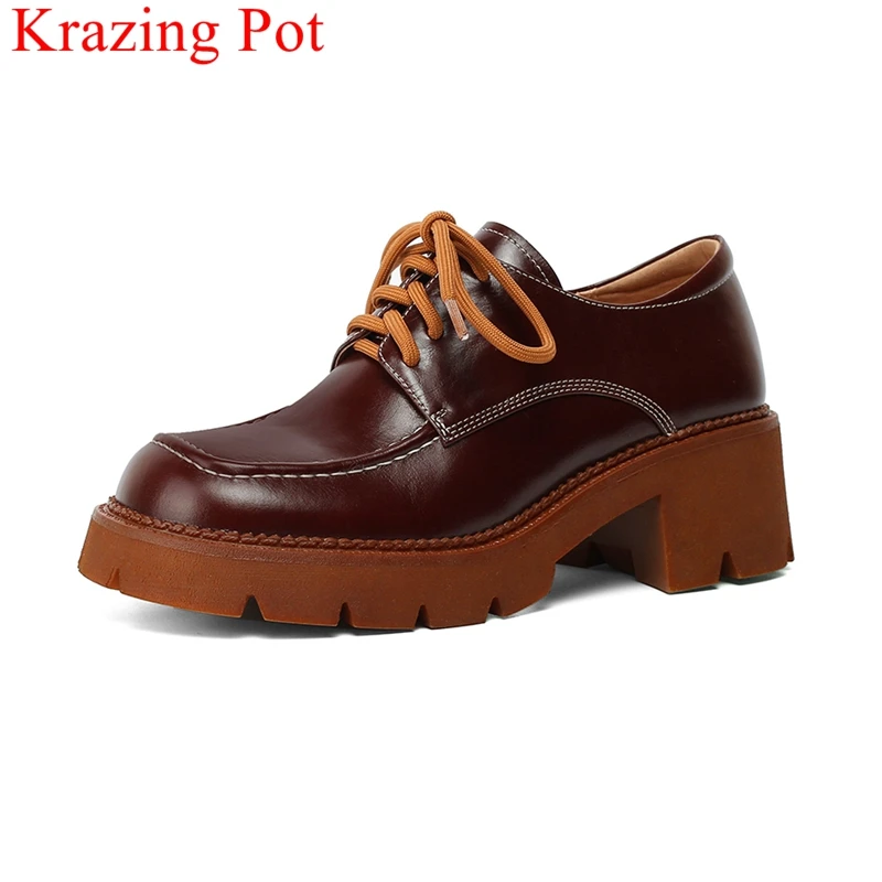 

Кроссовки Krazing Pot из натуральной кожи, удобные базовые сникерсы на толстой подошве, с круглым носком, на шнуровке, повседневная обувь с вулка...