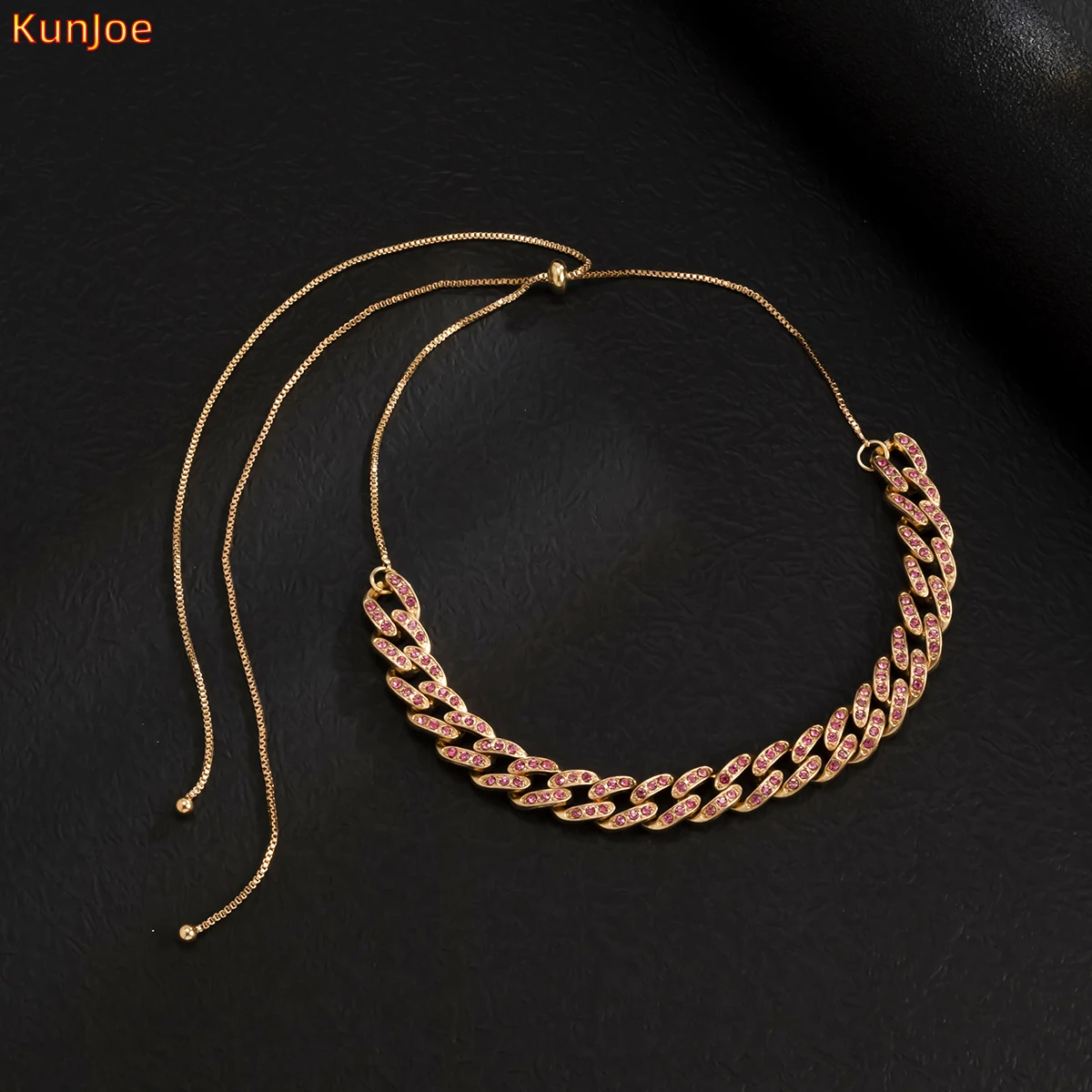 

KunJoe Fashion Hip Hop Rhinestone Necklace For Women Men Long Cuban Chain Geometric Crystal Choker Weddings Jewelry Party Gifts