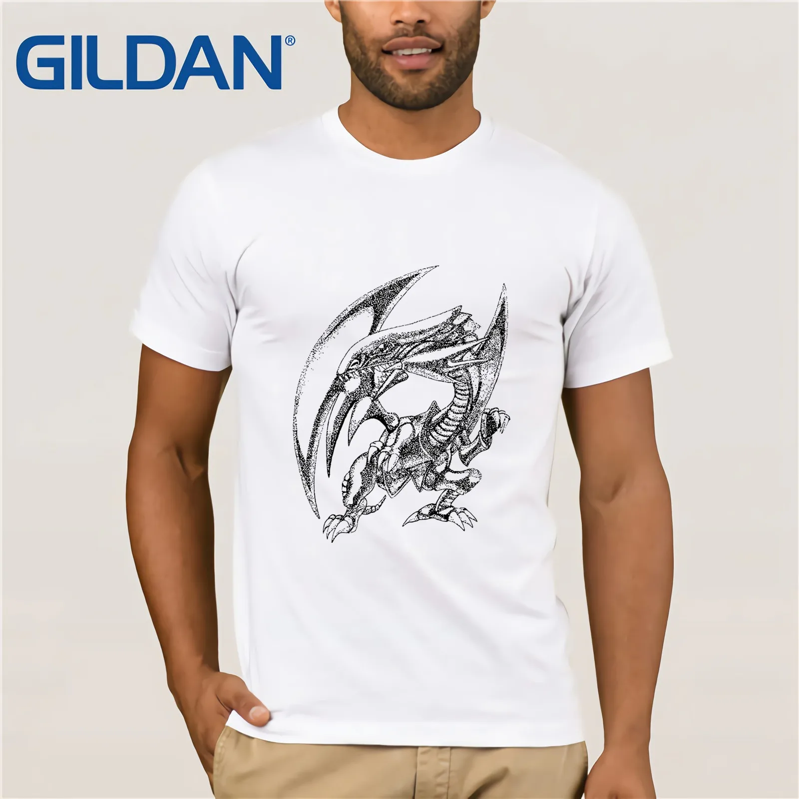 Голубые глаза белые точки дракона. Мужская футболка с коротким рукавом Yu-Gi-Oh лето