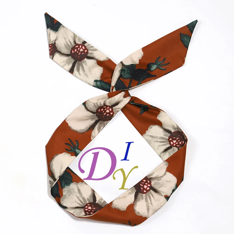 

Luxury brand classic scarf fashion imitation silk classic badge hair tie ribbon streamer headband lady WJ20049