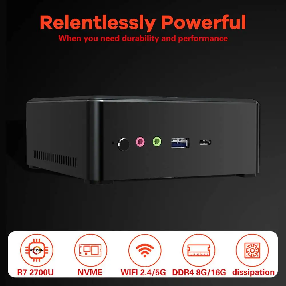 

MN27 Mini PC AMD Ryzen 7 2700U 8GB DDR4 256GB NVME SSD Mini PC Vega 10 Gaming Graphics GPU Windows 10 HDMI-compatible+DP+Type-C