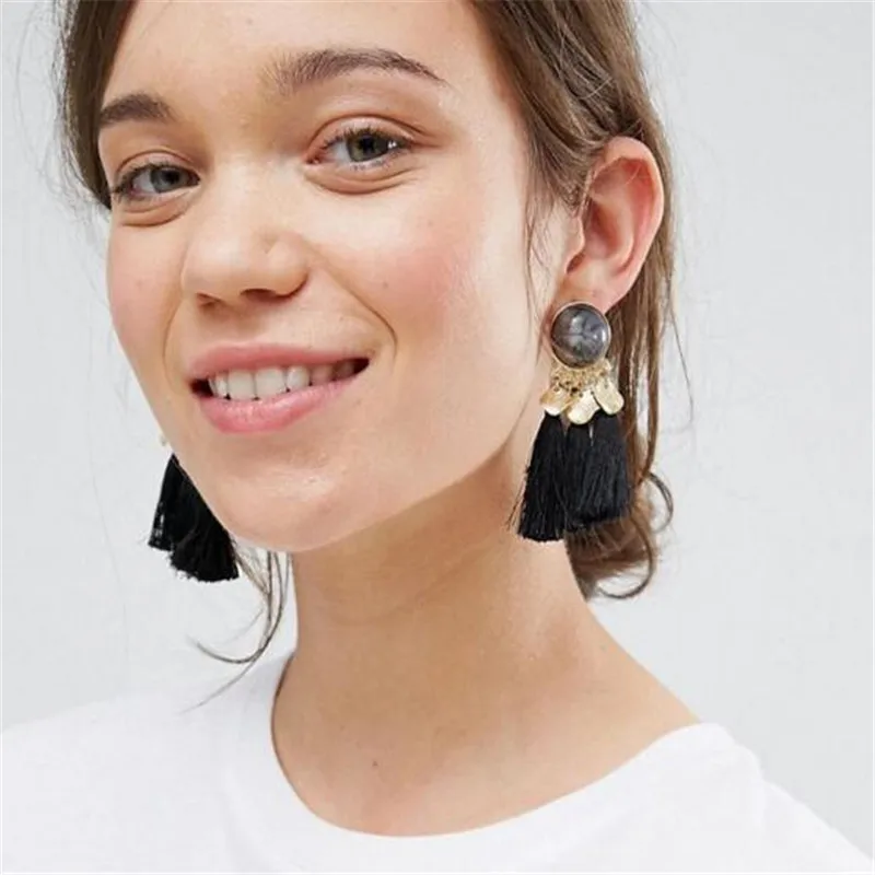 

European American new fashion jewelry exaggerated alloy resin tassel earrings Bohemian style fashion fashionable multi-color