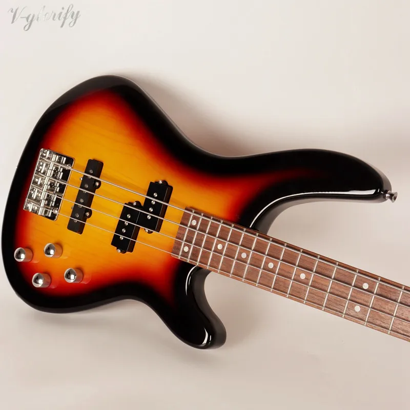 Хорошее качество 4 струнная электрическая бас гитара sunburst Цвет Полный липа тела Канада клен шеи пена чехол