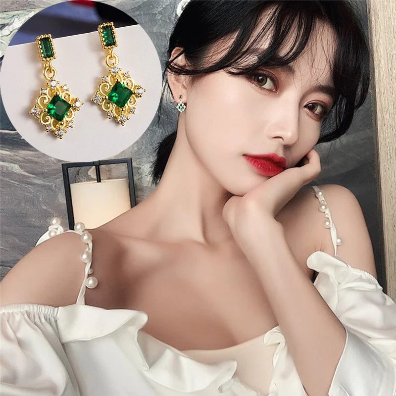 

Crystal Earrings Zircon Green Neoclassical Elegance Fashion Luxury Designer Feminine Jewelry Geometric