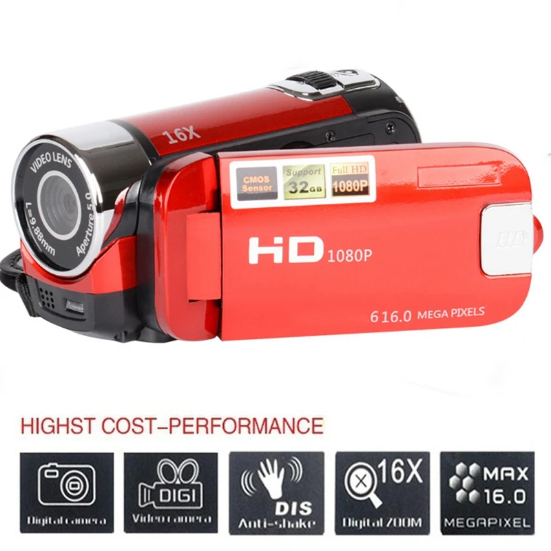 2,4 дюймов TFT экран 16X цифровой зум DV видеокамера HD 1080P ручная цифровая камера CMOS сенсор до 32 Гб SD(красный