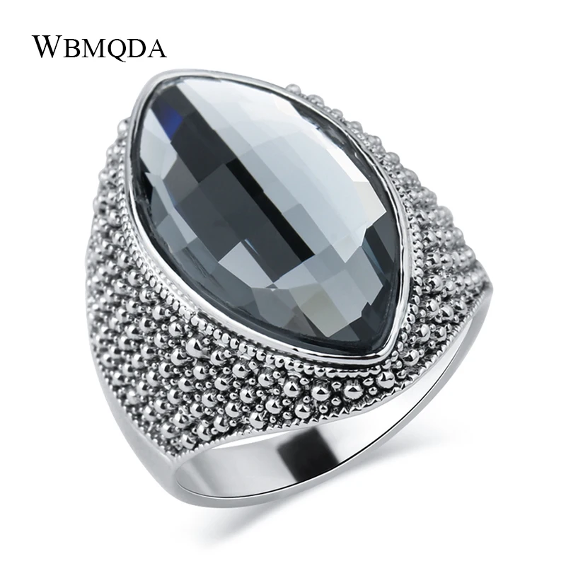 Wbmqda Роскошные Панк большие Кристальные кольца серебряного цвета Простые Модные женские винтажные свадебные кольца ювелирные изделия оптом Прямая поставка