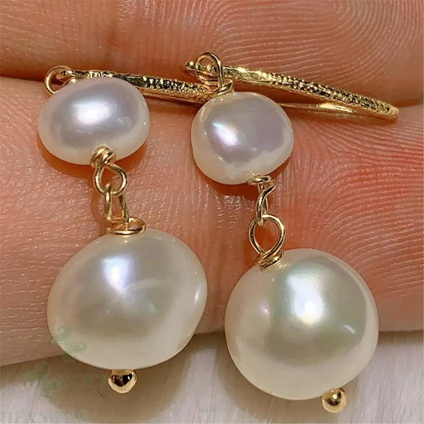 

11-12mm White Baroque Pearl Earring 18k Gold Ear Drop Dangle Luxury Party AAA Wedding Mesmerizing Aurora Irregular Natural Gift