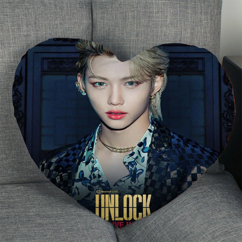 

Hot Sale KPOP Felix Pillow Case Heart Shaped Zipper Pillow Cover Satin Soft No Fade Pillow Cases Home Textile Decorative