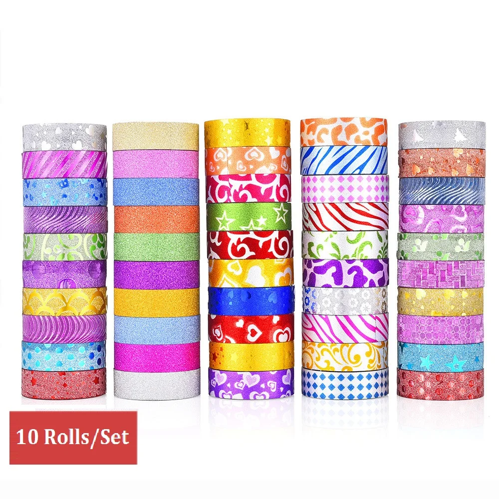 10 рулонов/комплект японский ремесло Блестящая Бумага васи лента DIY Стикеры