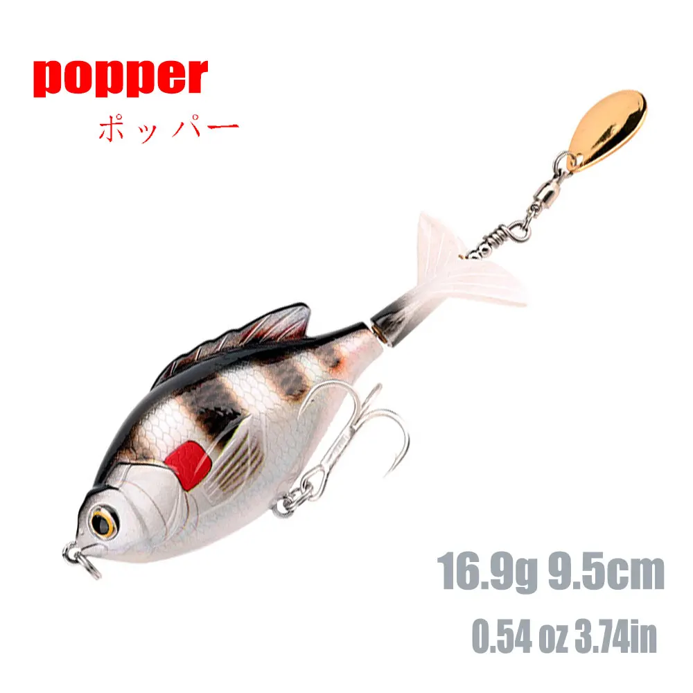 

2021 New Whopper Popper Fishing Lure 9.5Cm/16.9G Crankbait Topwater Jig Floating Artificial Hard Bait Soft Rotating Tail Pesca