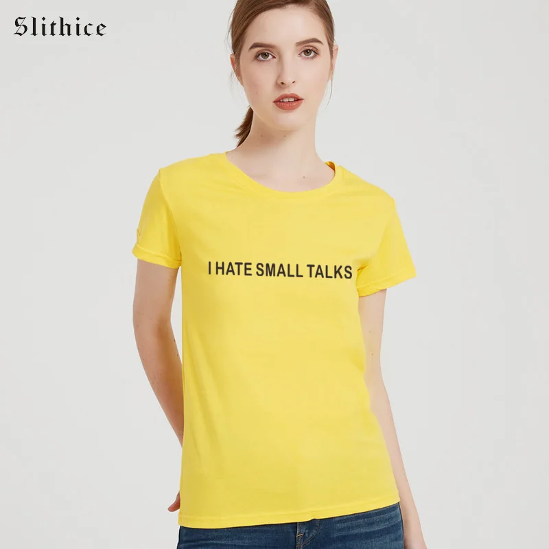 Модные женские футболки Slithice i hate small Talk Harajuku черная и белая рубашка уличная