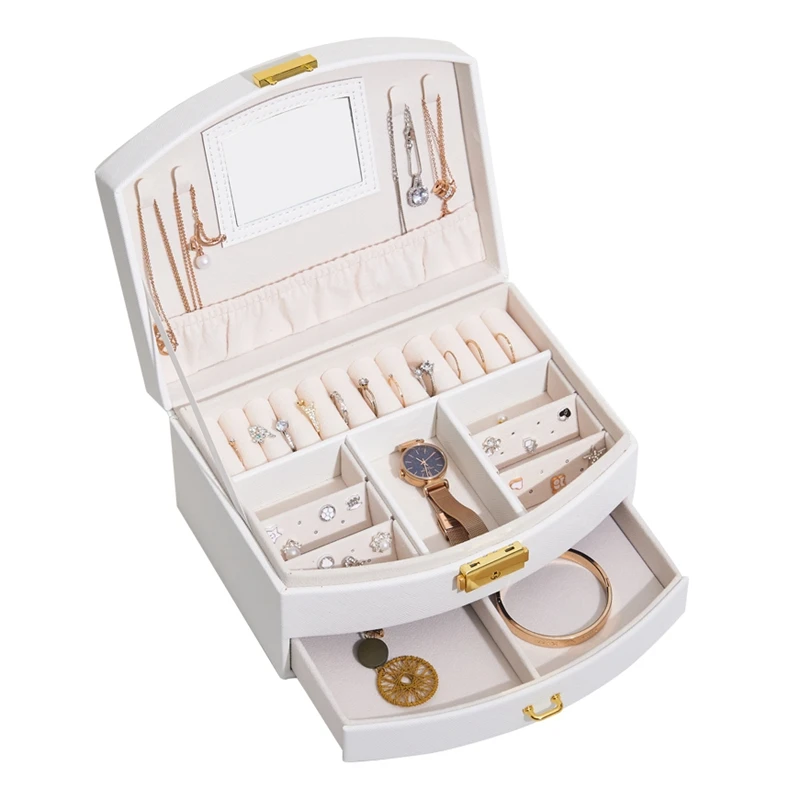 

Jewelry Box High Capacity PU Leather Necklace Earrings Rings Bracelets Jewelry Box Portable Travel Casket