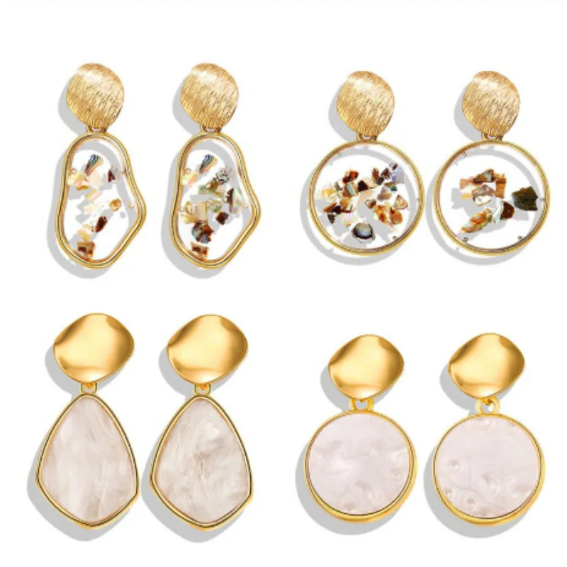 Женские Геометрические серьги в виде ракушки корейские круглые золотого цвета