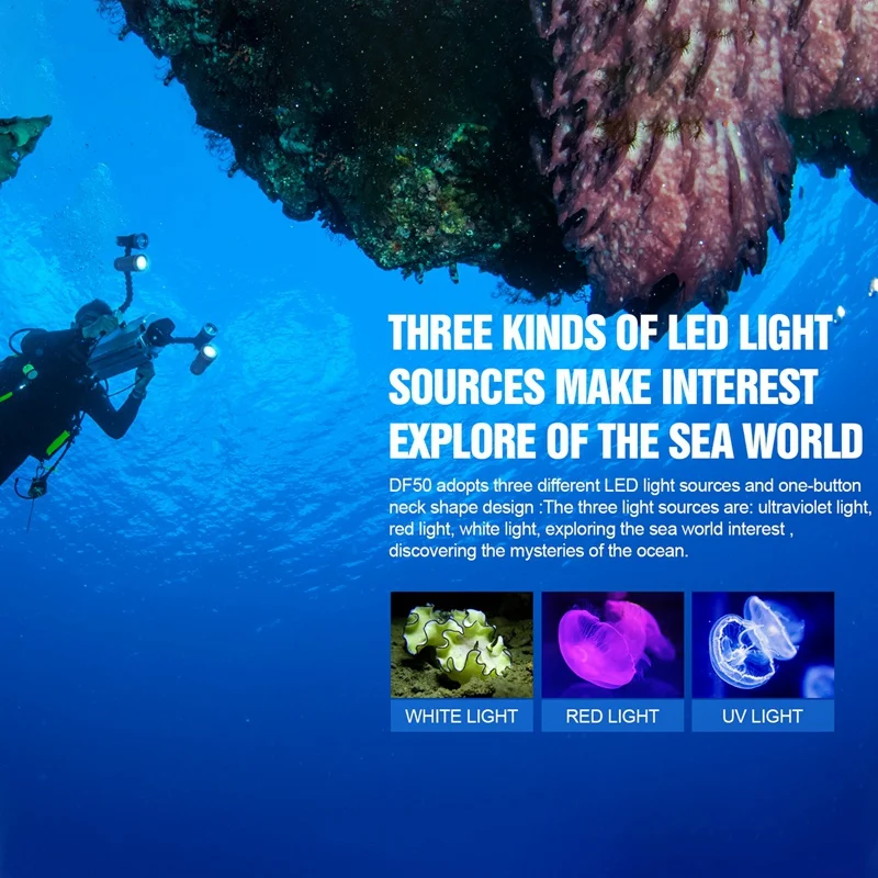 

TrustFire LED Professional Diving Flashlight Wide-Angle Beam Ball Joint 3 Color Fill Light IPX8 Waterproof Underwater Torch Lamp