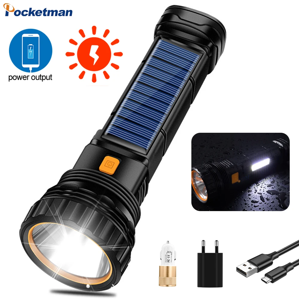 

Solar Led Flashlight USB Rechargeable Flashlight Lanterna Outdoor Long-range Torch Multi-function Emergency Power Bank Hand Lamp