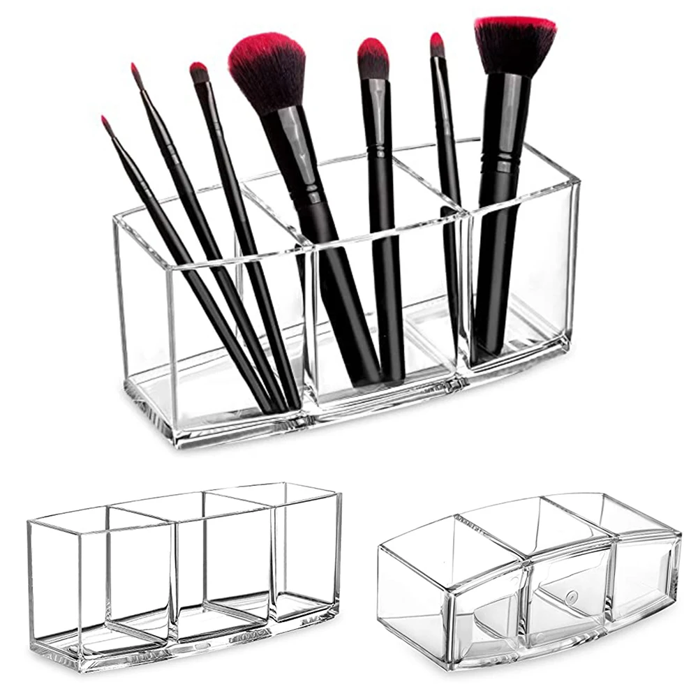 

3 Holes Transparent Acrylic Makeup Brush Tool Cosmetic Makeup Storage Box Case Make-up Brush Holder Table Organizer Make Up Tool