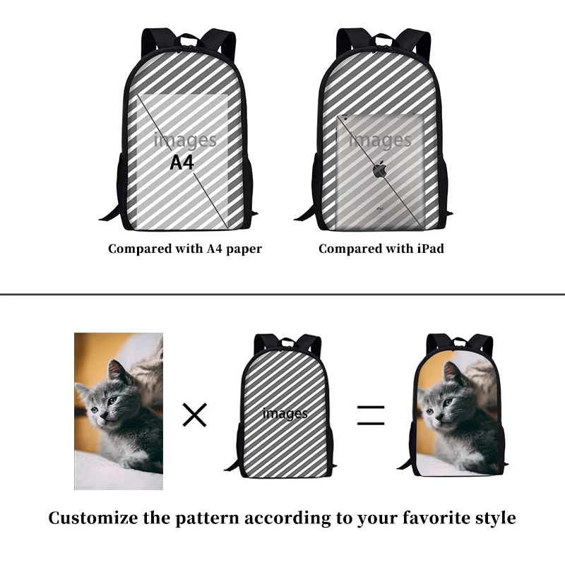 Student Bag Color Pet Pattern Custom Zipper Backpack Diagonal Bag Pen Bag Three-piece Set Pet Lovers Large-capacity Daily