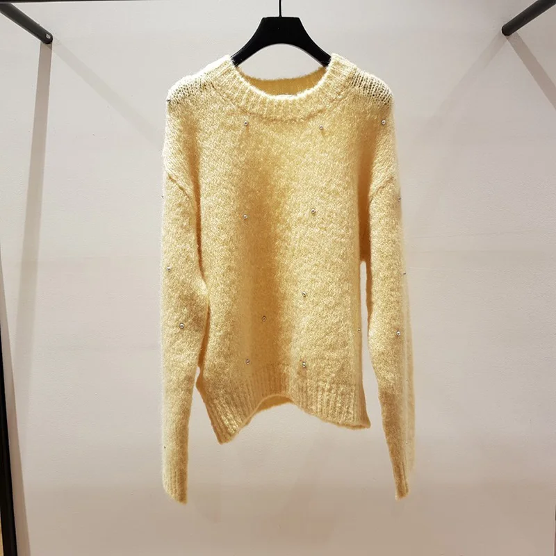 Patads light luxury French minority sweater autumn winter women's long sleeve slim Mohair top pu00340