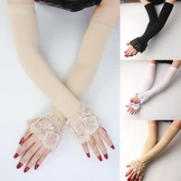 summer lace arm sleeve women sexy sunscreen long fingerless arm sleeve elastic mittens covered solid color driving arm gloves
