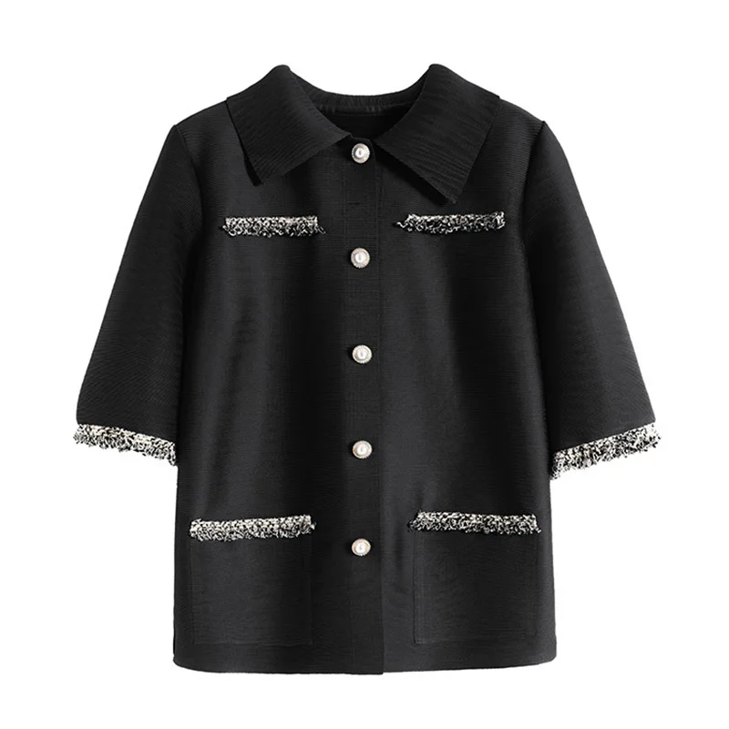 

LANMREM Pleated Large Size Beige Short Jackets Lapel Sleeves New Fashion Temperament Women Spring And Autumn 2021 2E1592