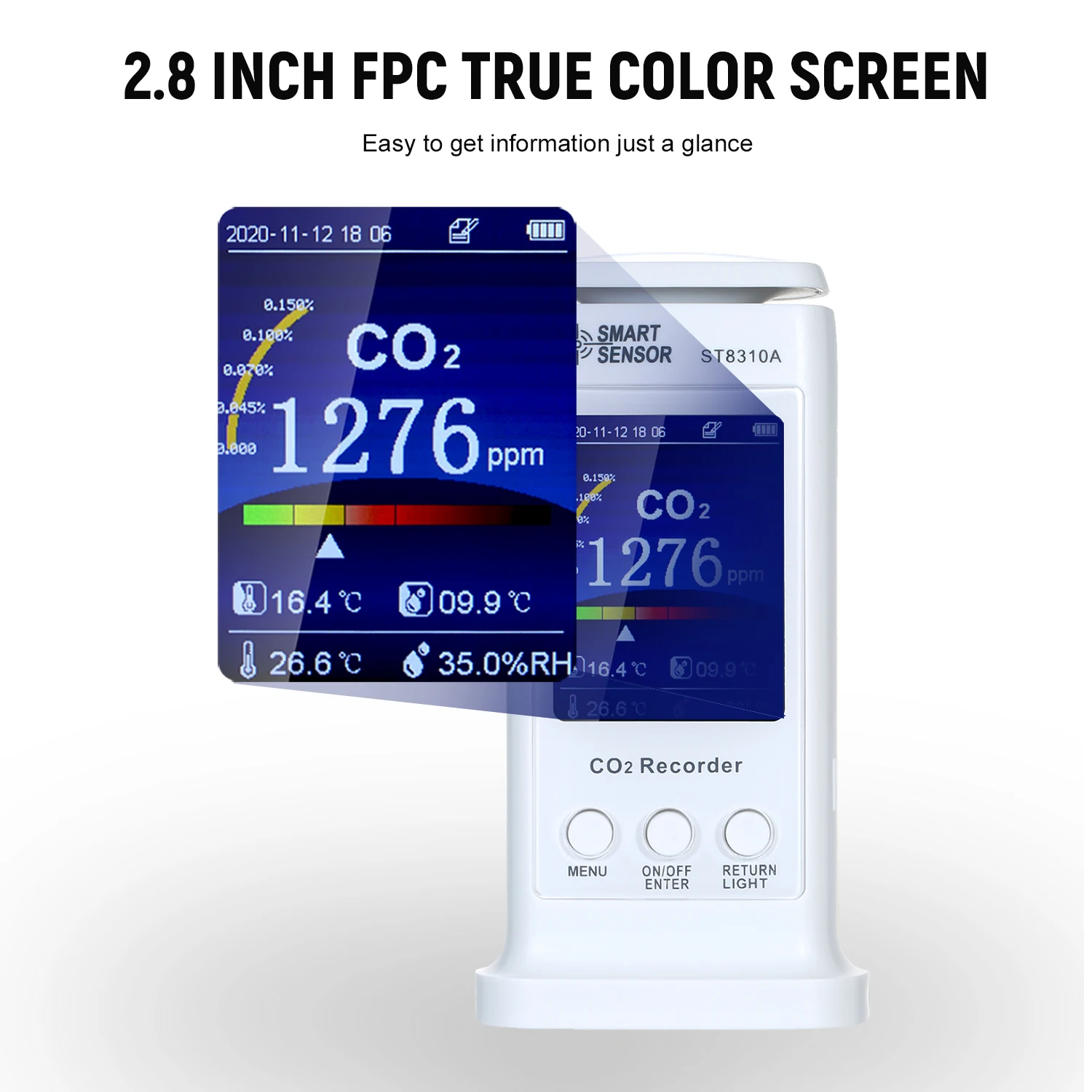 

SMART SENSOR LCD CO2 Monitor Tester Multifunctional Air Quality Detector USB Rechargeable CO2 Meter Temperature Humidity Monitor