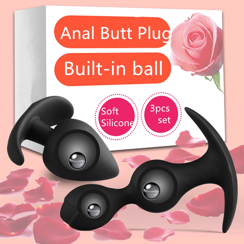 3pcs/set Anal Butt Plug Metal Balls Inside No Vibrator Anus Prostate Stimulator Massager Buttplug Adult Sex Toys for Men Women | Красота и