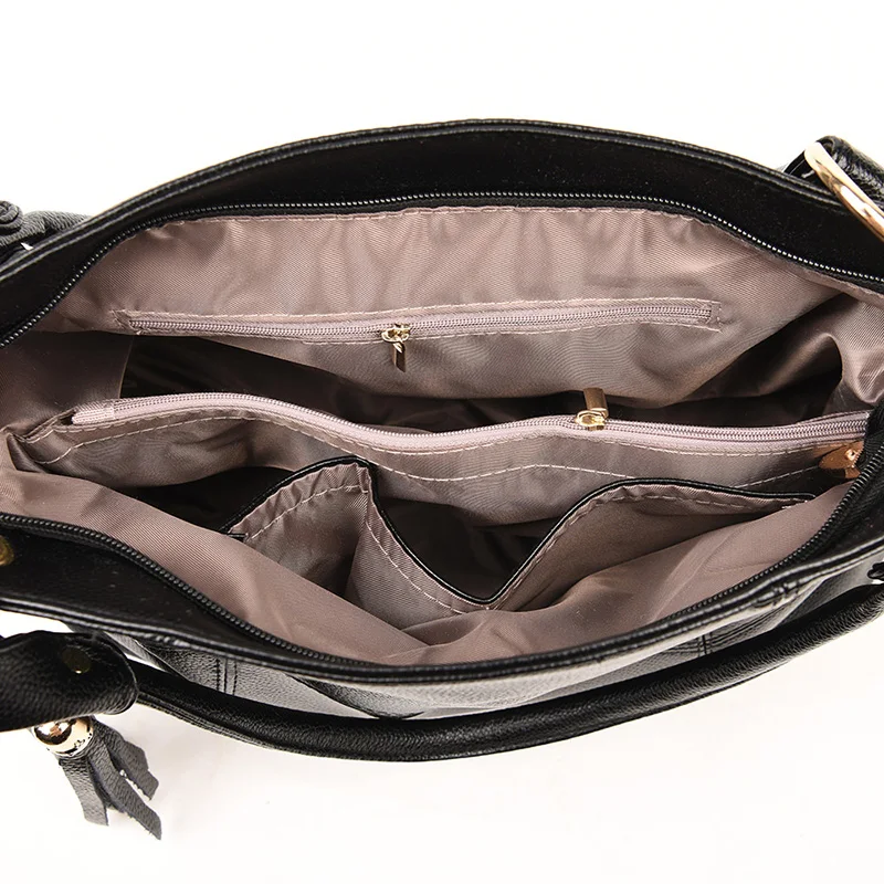 

Female Textured Leather Tassel Decoration Shoulder Bag Solid Color Top-handle Bags for Women Winter Casual Bucket Messenger Bag