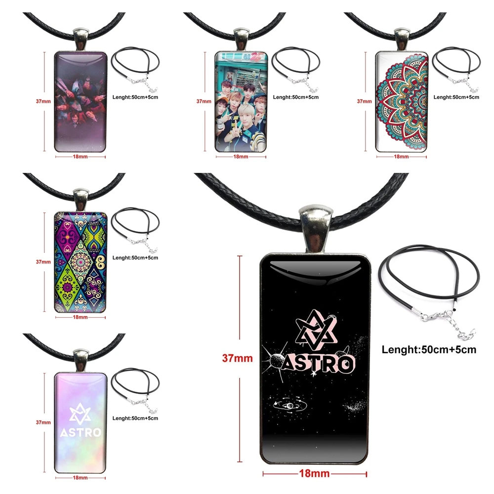Модные стеклянные ожерелья кабошоны Astro K Pop Bands с женской подвеской прямоугольные