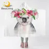 BlessLiving Koala Hooded Blanket Floral Wearable Blanket Cartoon Sherpa Fleece Throw Blanket for Adult Cute Home Textiles 1PC 1