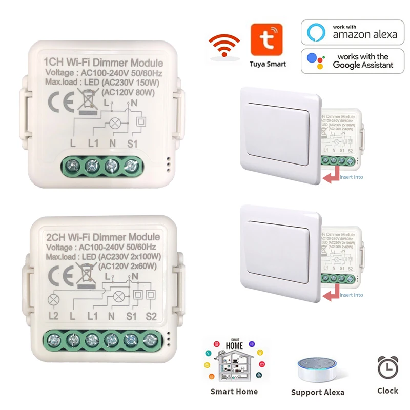 

1/2 Way WiFi Smart Light Switch Relay Dimming Module Smart Home Automation Tuya APP Remote Control For Alexa Echo Google Home