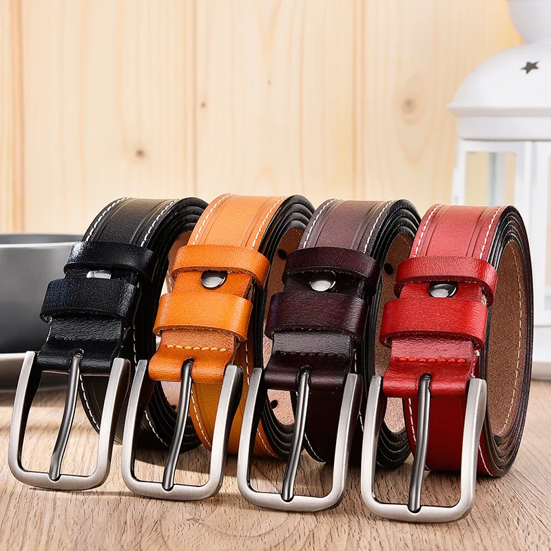 

Ремень из натуральной кожи Женский, роскошный брендовый дизайнерский универсальный ремень из воловьей кожи с металлической пряжкой, в стил...