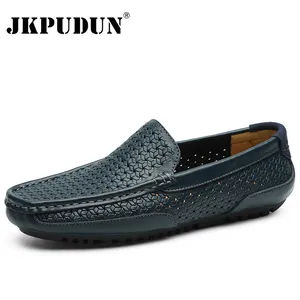 Туфли JKPUDUN мужские из натуральной кожи, роскошные брендовые лоферы, Мокасины, дышащие туфли без застежки, с перфорацией, для вождения, лето