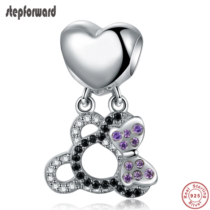 

Шаг вперед натуральная 925 стерлингового серебра с Микки-Маусом и Минни-Маус Подвески Fit для женщин Подвески для ожерелья браслета Открытое п...