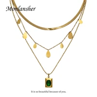 monlansher vintage three layer stainless steel flat snake chain necklace for women titanium steel colorful zircon necklace gifts
