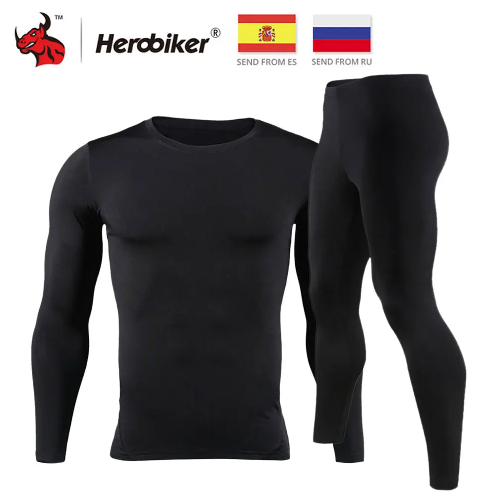 HEROBIKER, мужское термобелье с флисовой подкладкой, комплект мотоциклетного лыжного спорта, базовый слой, зимние теплые кальсоны, рубашки и топы, нижний костюм