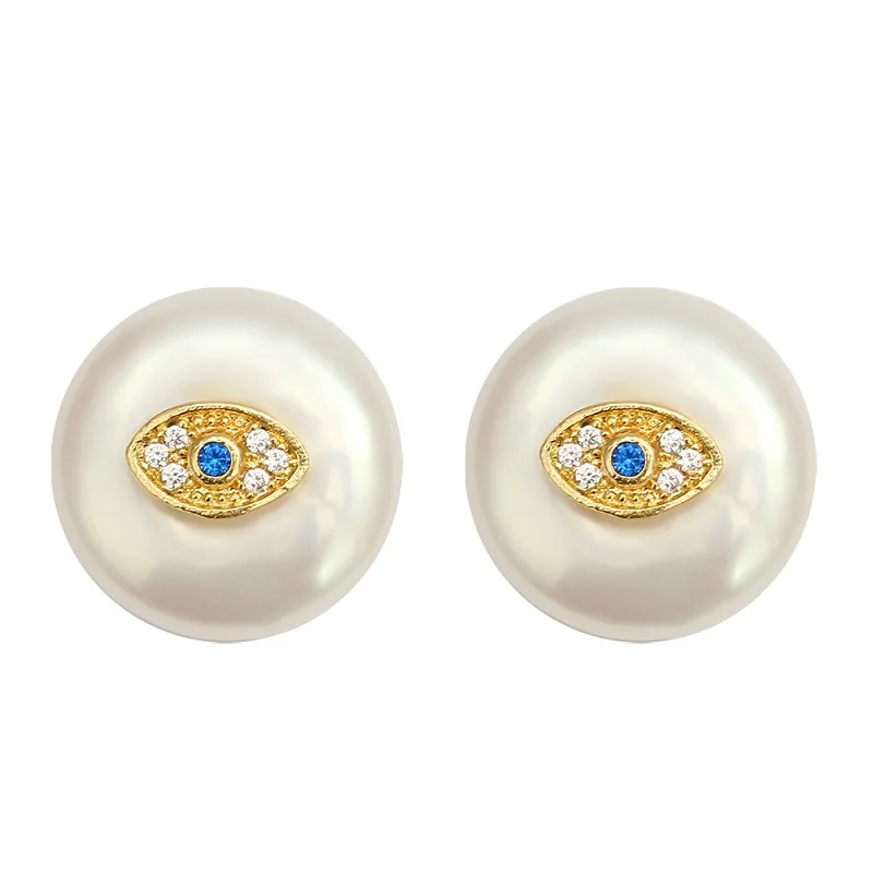 MEIBEADS 1 пара микро проложить глаз с фианитами злой Хамса рука крест пресноводный жемчуг бусины Очаровательные золотые серьги-гвоздики для женщин ювелирные изделия - Окраска металла: 5