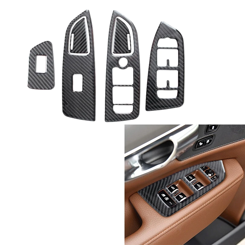 

Car Carbon Fiber Window Glass Lift Button Trim Switch Cover Door Armrest Panel Sticker for Volvo S90 S90L 2017-2019 LHD