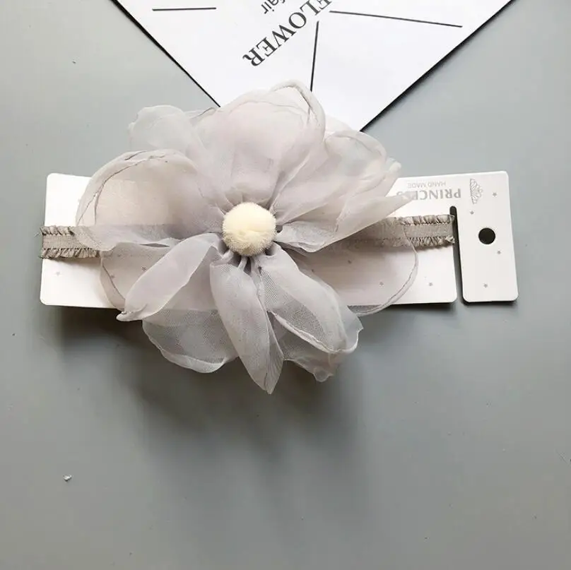 headband-gray Новинка года; 5 дюймов; заколка для волос из шифона с цветами для девочек; цвет розовый, серый; Красивая заколка для девочек; аксессуары для волос для маленьких принцесс - Цвет: headband-gray