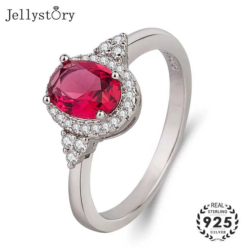 

Jellystory модные ювелирные изделия из стерлингового серебра 925 пробы кольцо с овальной формой Рубин Циркон драгоценные камни для женщин свадеб...