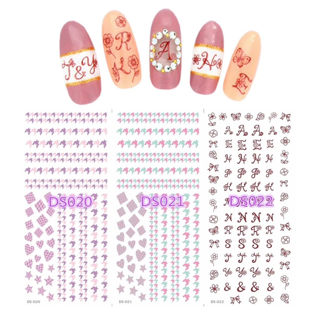 1 лист 3D наклейки для ногтей Смешанные Красочные дизайнерские корейские полые