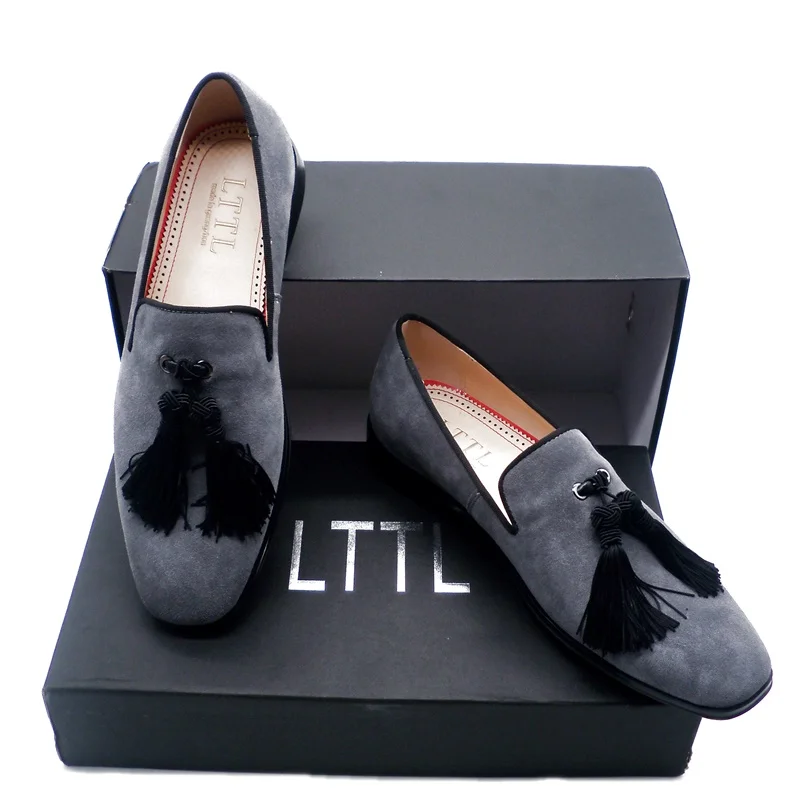 LTTL серые замшевые туфли мужские лоферы с кисточками кожаные повседневные ручной