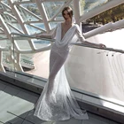 UZN сексуальные иллюзионные блестящие свадебные платья русалки с V-образным вырезом с длинными рукавами с бисером Свадебные платья шикарные платья для невесты