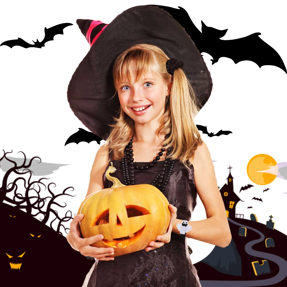 

12Pcs Halloween Bracelets Slap Kids 21*2.5cm Novelty Slap Bracelets Wrap Wristband Pumpkin Ghost Bat Spider Slap Bands Toy